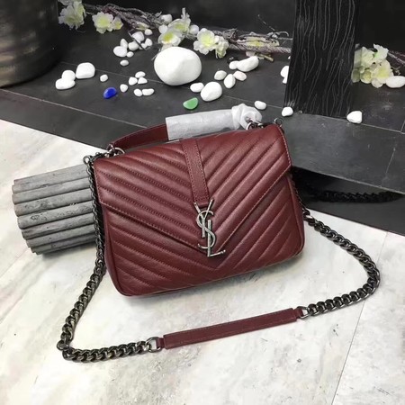 YSL Classic Monogramme Red Leather Flap Bag Y392737 Silver