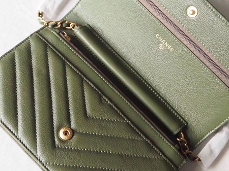 Chanel V mini Flap Bag Chevron Sheepskin Leather A33814V Green