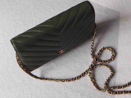 Chanel V mini Flap Bag Chevron Sheepskin Leather A33814V Green