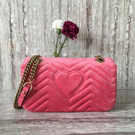 Gucci GG Marmont Chevron Velvet Shoulder Bag 443497 Pink