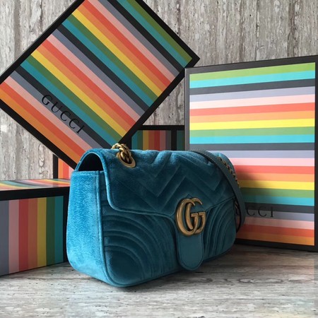 Gucci GG Marmont Chevron Velvet Shoulder Bag 443497 SkyBlue