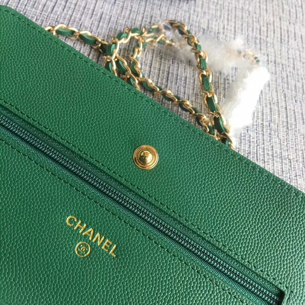 Chanel WOC Flap Shoulder Bag Green Calfskin Leather A33814 Gold