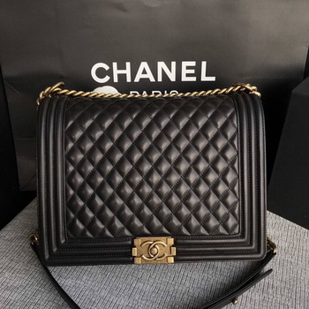 Boy Chanel Flap Shoulder Bag Black Original Sheepskin Leather A67087 Gold