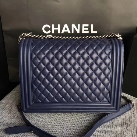 Boy Chanel Flap Shoulder Bag Blue Original Sheepskin Leather A67087 Silver