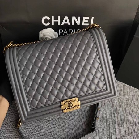 Boy Chanel Flap Shoulder Bag Grey Original Sheepskin Leather A67087 Gold