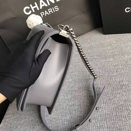 Boy Chanel Flap Shoulder Bag Grey Original Sheepskin Leather A67087 Silver