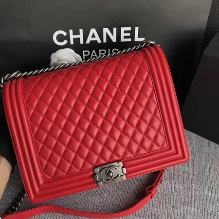 Boy Chanel Flap Shoulder Bag Red Original Sheepskin Leather A67087 Silver