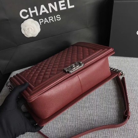 Boy Chanel Flap Shoulder Bag Wine Original Cannage Pattern A67087 Silver