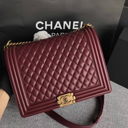 Boy Chanel Flap Shoulder Bag Wine Original Sheepskin Leather A67087 Gold