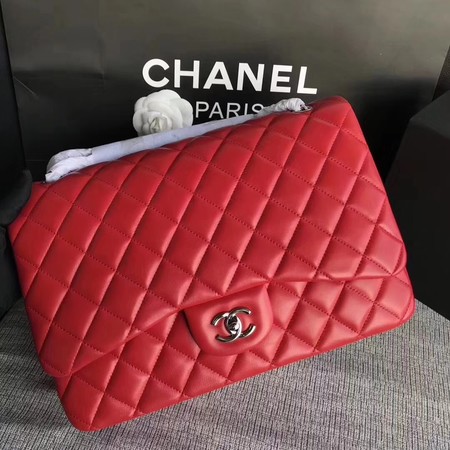 Chanel Maxi Quilted Classic Flap Bag Red Sheepskin Leather A58601 Silver