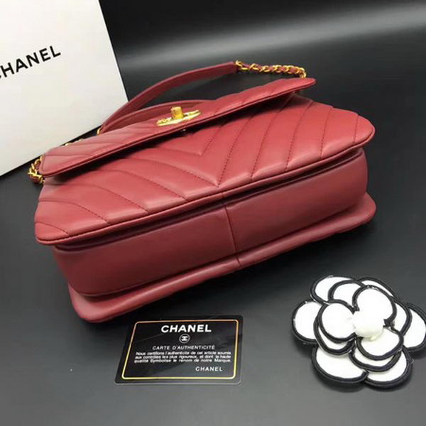 Chanel Classic Top Handle Bag Chevron Sheepskin Leather CHA2371 Red