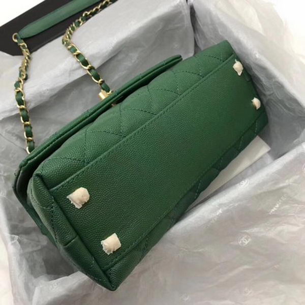 Chanel Classic Top Handle Bag Green Cannage Pattern A92290 Gold