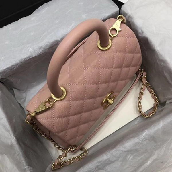 Chanel Classic Top Handle Bag Pink Cannage Pattern A92290 Gold