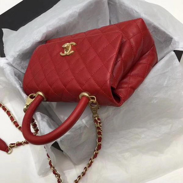 Chanel Classic Top Handle Bag Red Cannage Pattern A92290 Gold