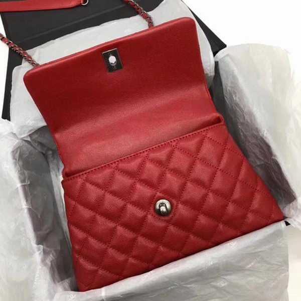 Chanel Classic Top Handle Bag Red Cannage Pattern A92290 Silver