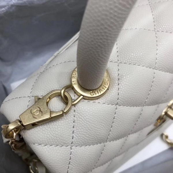 Chanel Classic Top Handle Bag White Cannage Pattern A92290 Gold