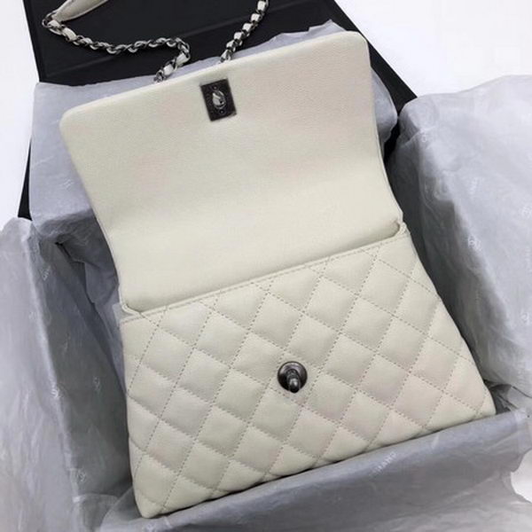 Chanel Classic Top Handle Bag White Cannage Pattern A92290 Red