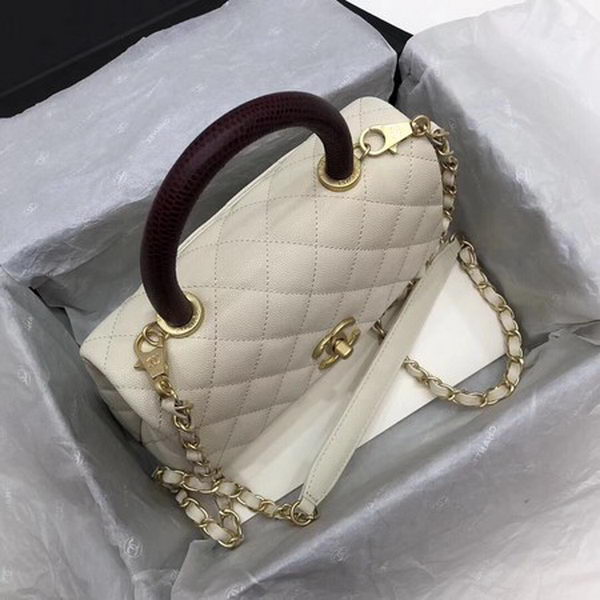 Chanel Classic Top Handle Bag White Cannage Pattern A92290 Wine