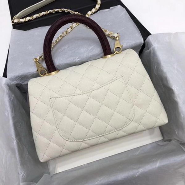 Chanel Classic Top Handle Bag White Cannage Pattern A92290 Wine