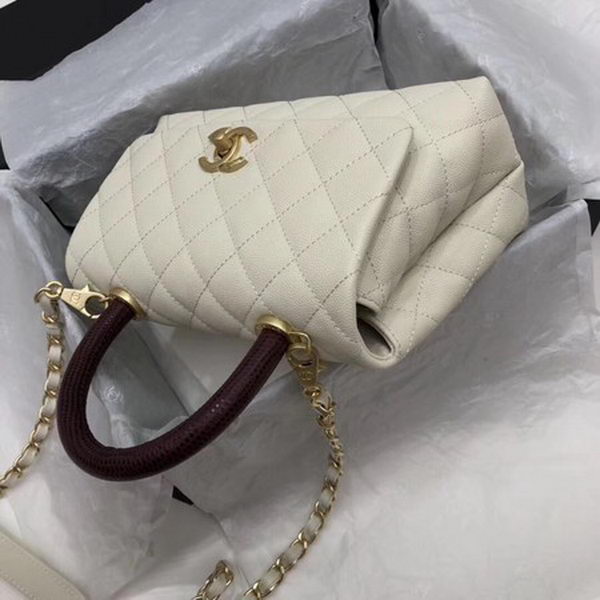 Chanel Classic Top Handle Bag White Cannage Pattern A92290 Wine