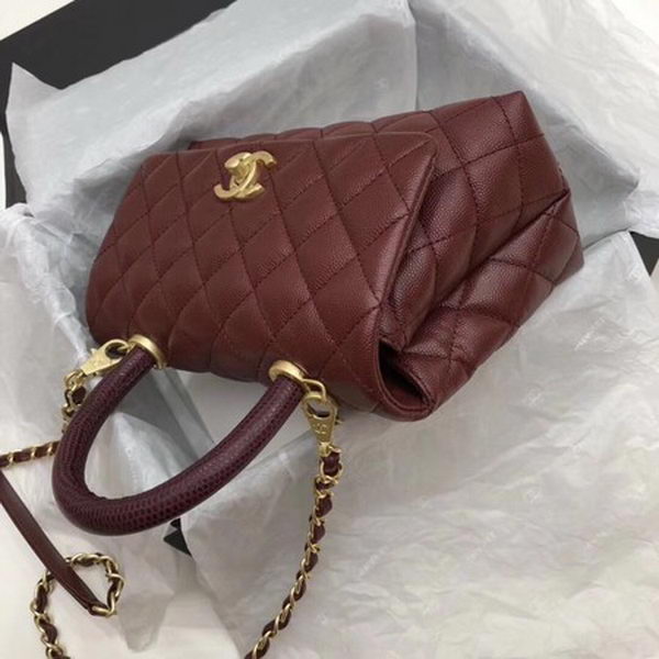 Chanel Classic Top Handle Bag Wine Cannage Pattern A92290 Gold