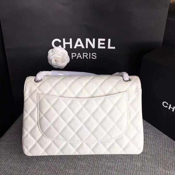 Chanel Flap Shoulder Bags White Original Calfskin Leather CF1113 Silver