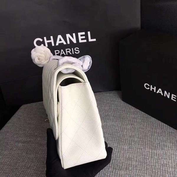 Chanel Flap Shoulder Bags White Original Calfskin Leather CF1113 Silver