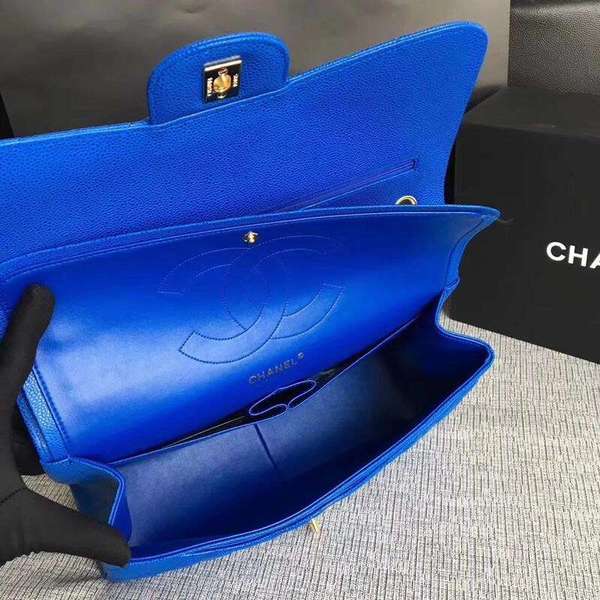 Chanel Flap Shoulder Bags Blue Original Calfskin Leather CF1113 Gold