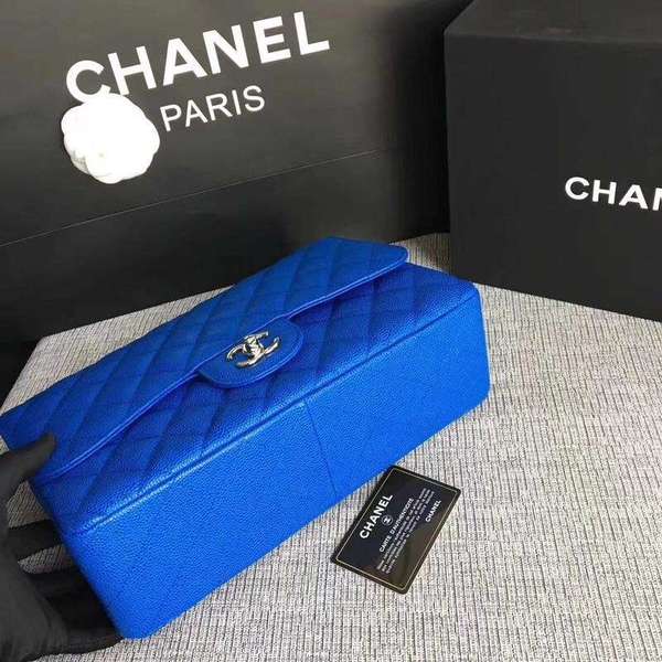 Chanel Flap Shoulder Bags Blue Original Calfskin Leather CF1113 Silver