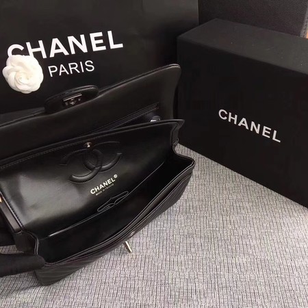 Chanel Flap Shoulder Bag Black Original Sheepskin Leather CF1112V Silver