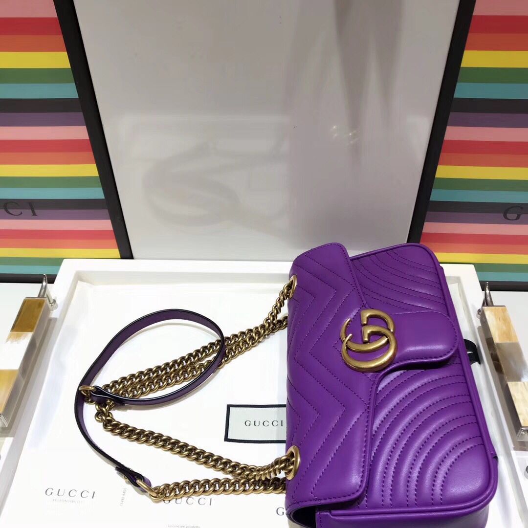 Gucci GG Marmont Sheenskin Shoulder Bag 443497A  purple