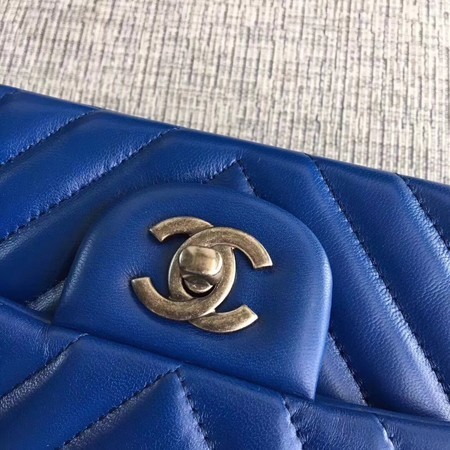 Chanel Flap Shoulder Bag Blue Original Sheepskin Leather CF1112V Silver