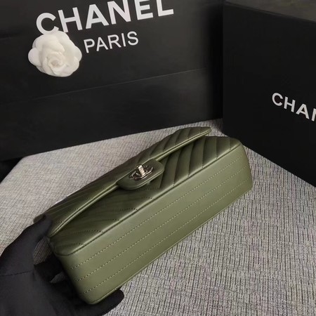 Chanel Flap Shoulder Bag Green Original Sheepskin Leather CF1112V Silver