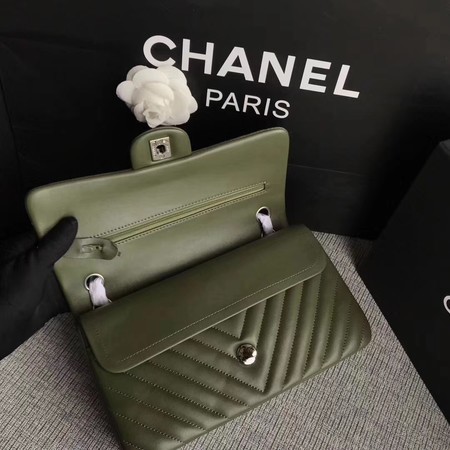 Chanel Flap Shoulder Bag Green Original Sheepskin Leather CF1112V Silver