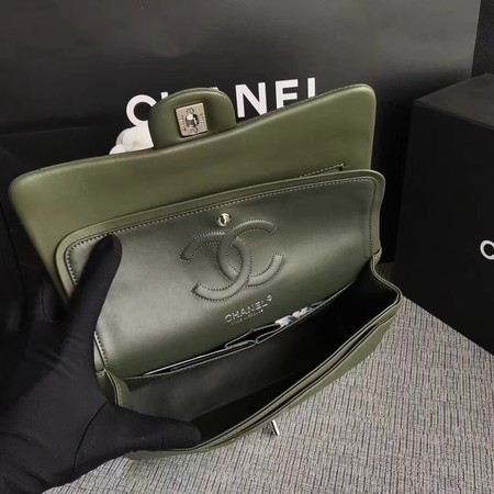 Chanel Flap Shoulder Bag Green Original Sheepskin Leather CF1112V Silver