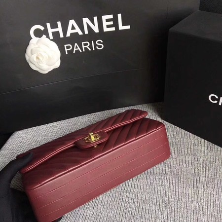 Chanel Flap Shoulder Bag Wine Original Sheepskin Leather CF1112V Gold