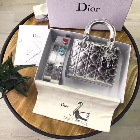 Dior Lucky Badges Original Sheepskin Leather Bag 88034 Silver