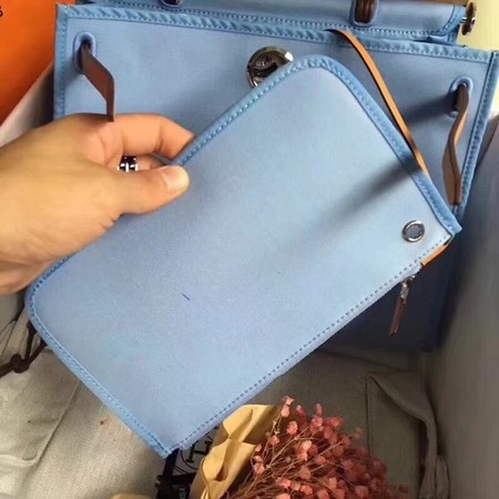 Hermes Herbag 31CM Original Canvas Leather & Calfskin 45987 Skyblue&Brown