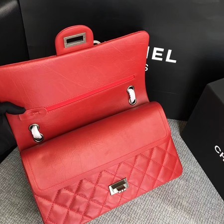 Chanel Flap Shoulder Bag Red Original Calfskin Leather 277 Silver