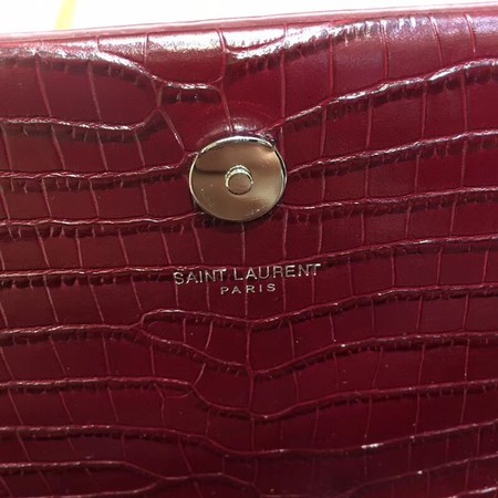 Yves Saint Laurent Crocodile Leather Shoulder Bag 1456 Wine&Silver