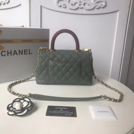 Chanel original Caviar leather flap bag top handle A92990 Blackish green