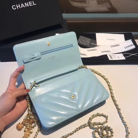 Chanel WOC Original sheepskin Leather Flap Shoulder Bag D33814 Light blue