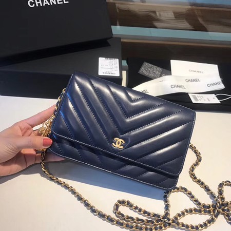 Chanel WOC Original sheepskin Leather Flap Shoulder Bag D33814 Royal Blue