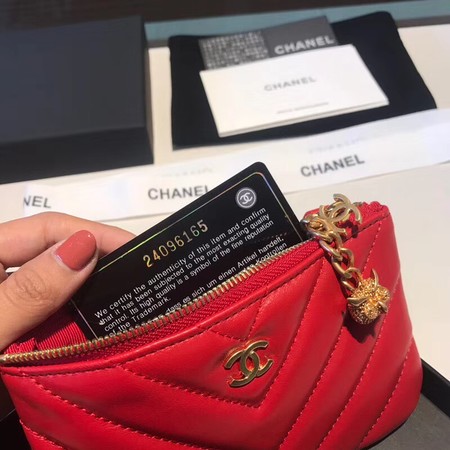 Chanel Sheepskin Leather Coin Purse 2214 red