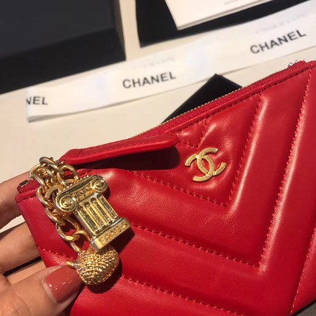 Chanel Sheepskin Leather Coin Purse 2214 red