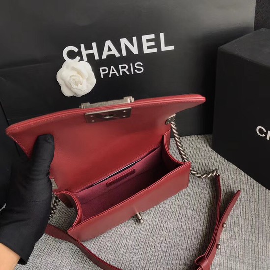 Chanel Le Boy Flap Shoulder Bag Original Caviar Leather P67085 Deep red silver Buckle