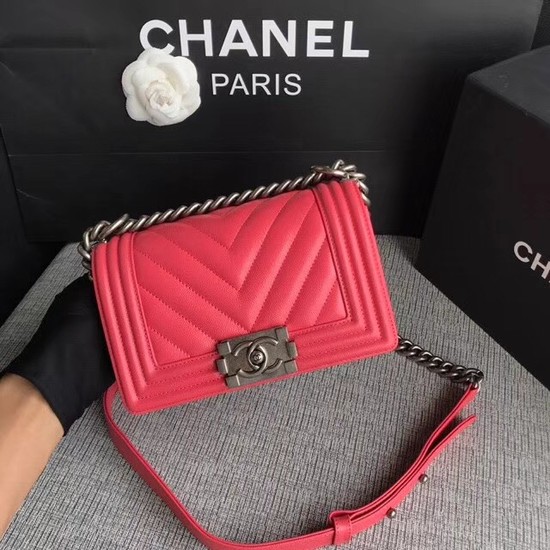 Chanel Le Boy Flap Shoulder Bag Original Caviar Leather P67085 rose silver Buckle