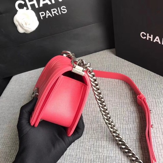 Chanel Le Boy Flap Shoulder Bag Original Caviar Leather P67085 rose silver Buckle