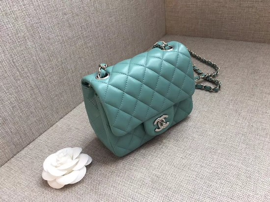 Chanel Classic MINI Flap Bag original Sheepskin Leather A1115 Light blue silver chain