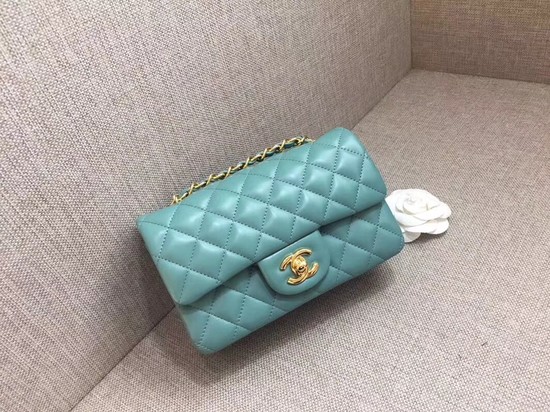 Chanel Classic MINI Flap Bag original Sheepskin Leather A1116 Light blue gold chain